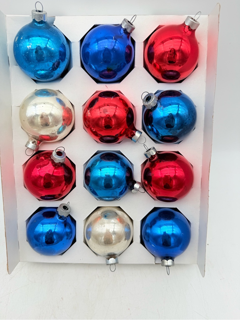 Vintage Classic Glass Holiday Ornament Set - Red, Blue & Silver